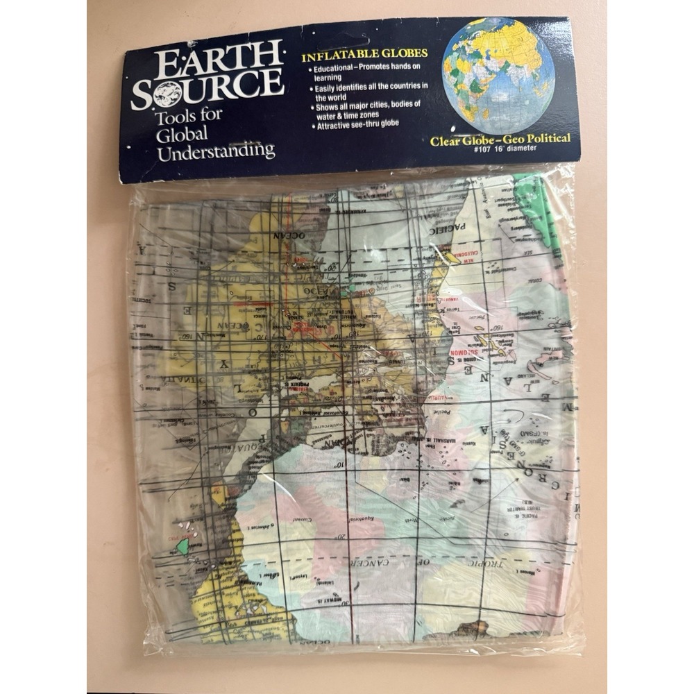 Earth Source 1990s Clear Globe-Geo Political Inflatable World Globe 16"